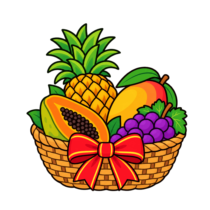 Cesta de frutas tropicais – Natal PNG com fundo transparente