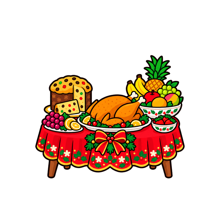 Ceia com peru e panetone – Natal PNG com fundo transparente