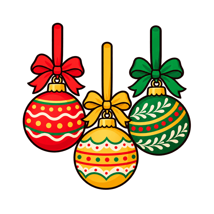 Trio de bolas com laços – Natal PNG com fundo transparente