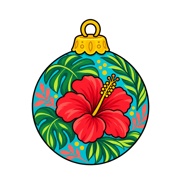 Bola com folhas e hibisco – Natal PNG com fundo transparente