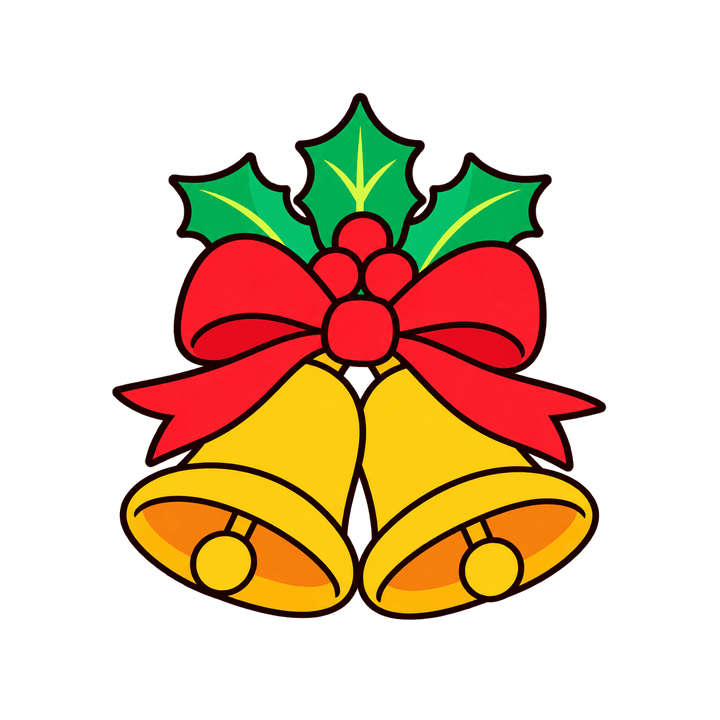 Sinos dourados com azevinho – Natal PNG com fundo transparente