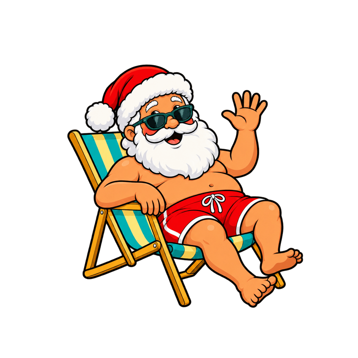 Papai Noel na cadeira de praia – Natal PNG com fundo transparente