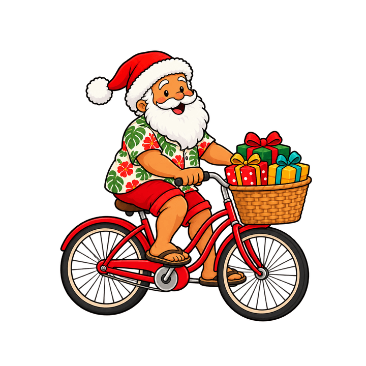 Papai Noel de bike com cesta – Natal PNG com fundo transparente