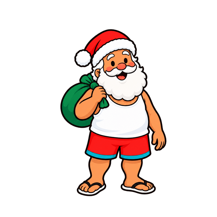 Papai Noel de chinelo e saco – Natal PNG com fundo transparente