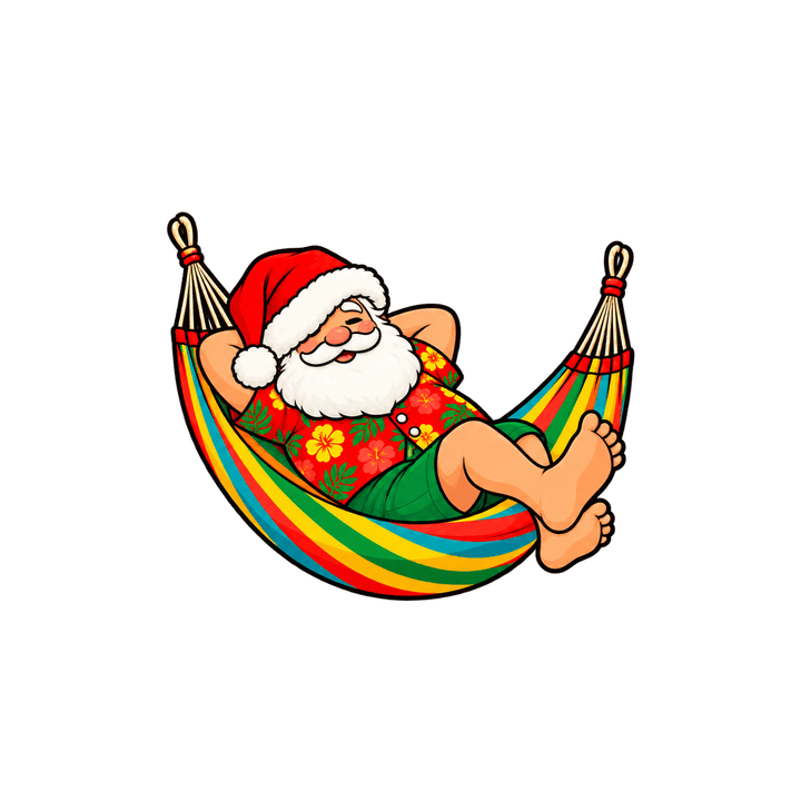 Papai Noel cochilando na rede – Natal PNG com fundo transparente