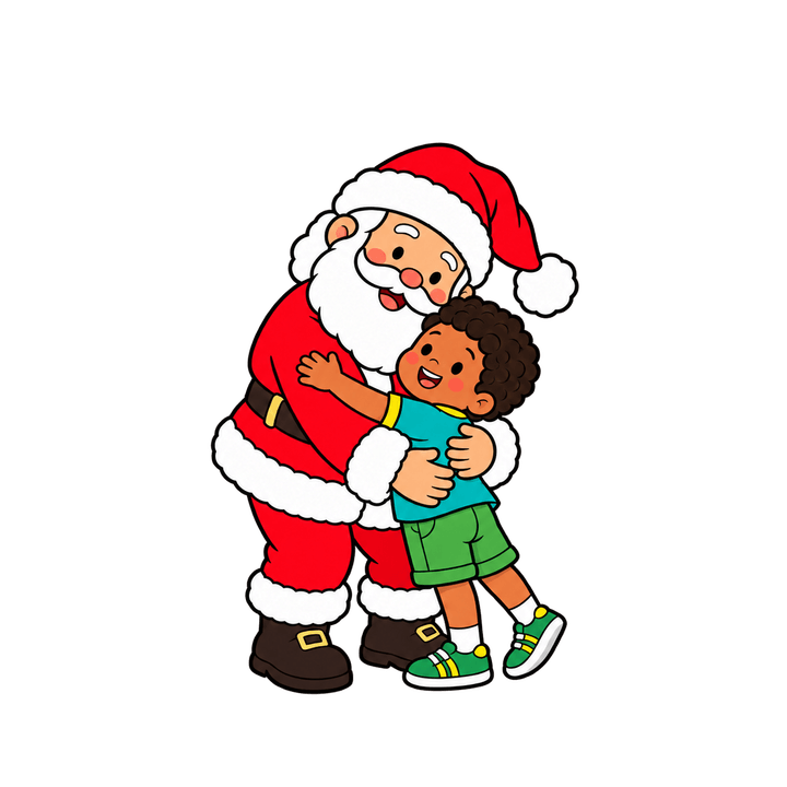 Papai Noel abraçando menino – Natal PNG com fundo transparente
