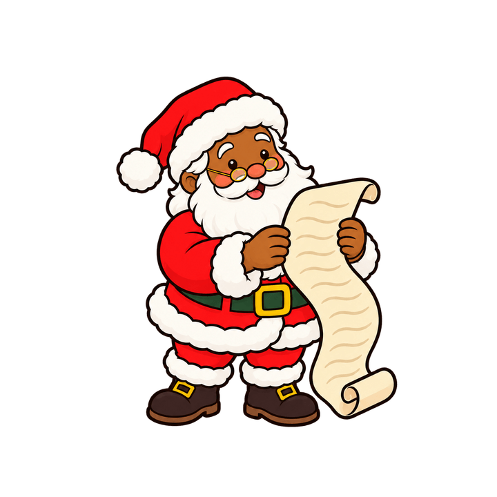 Papai Noel lendo pergaminho – Natal PNG com fundo transparente