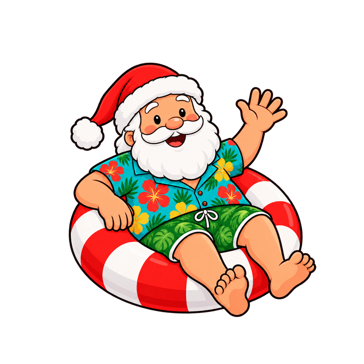 Papai Noel na boia – Natal PNG com fundo transparente