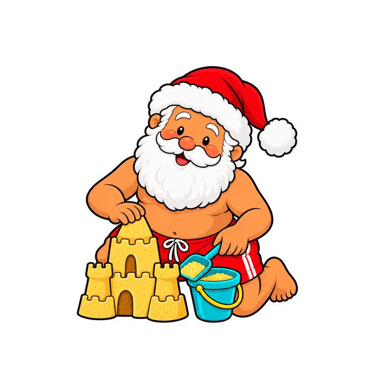 Papai Noel e castelo de areia – Natal PNG com fundo transparente