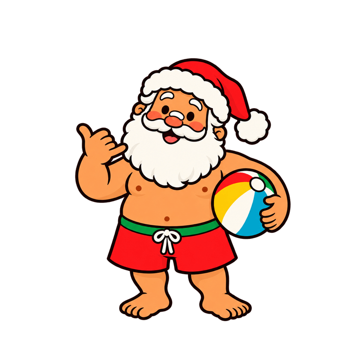 Papai Noel com bola de praia – Natal PNG com fundo transparente