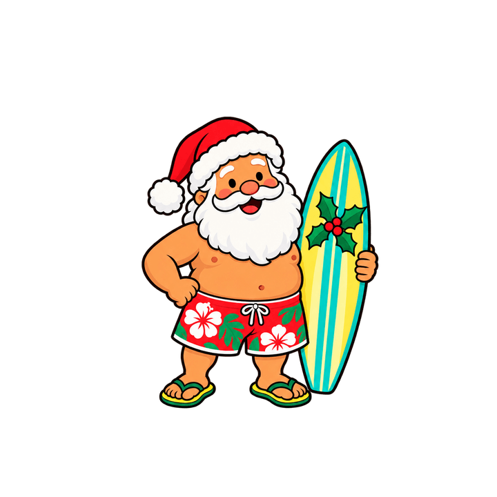 Papai Noel surfista – Natal PNG com fundo transparente