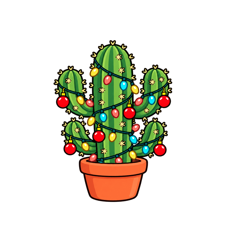 Árvore-cacto com pisca-pisca – Natal PNG com fundo transparente