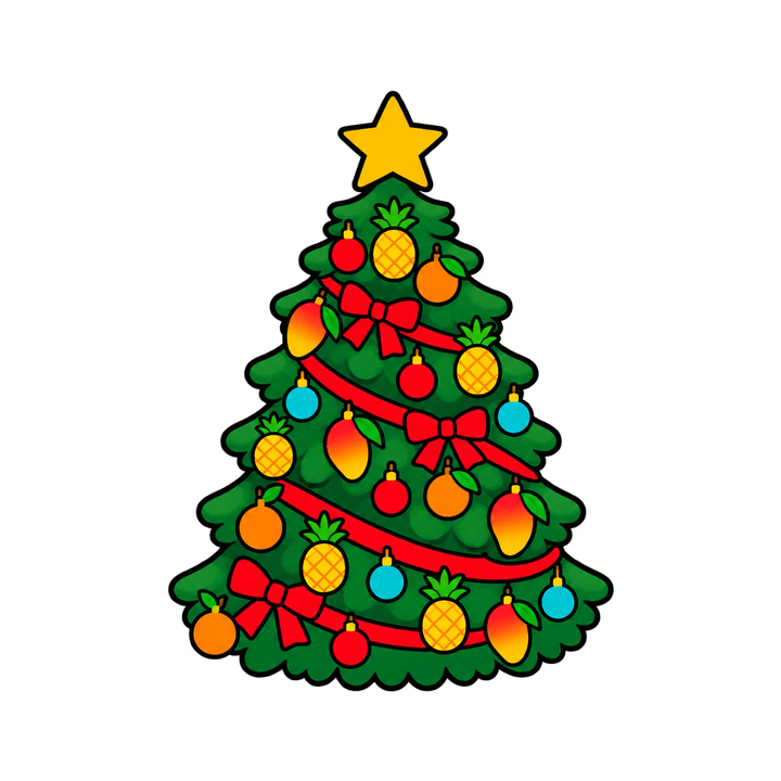 Árvore com frutas tropicais – Natal PNG com fundo transparente