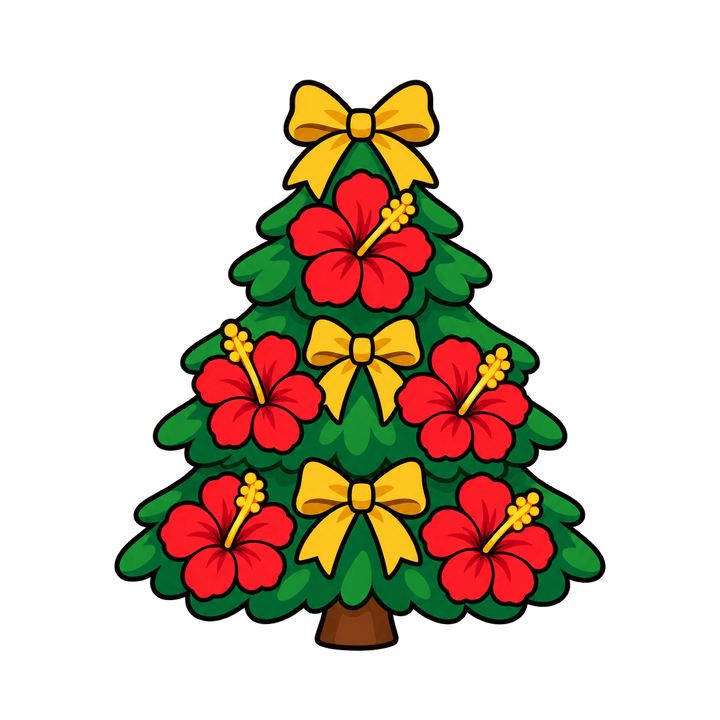 Árvore com hibiscos – Natal PNG com fundo transparente