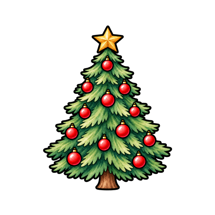 Árvore em aquarela com estrela – Natal PNG com fundo transparente