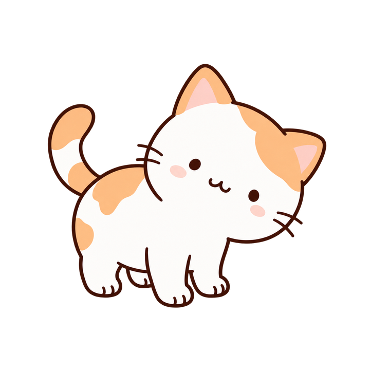 立ってふりむく茶白猫のイラスト（ゆるい・透過PNG）