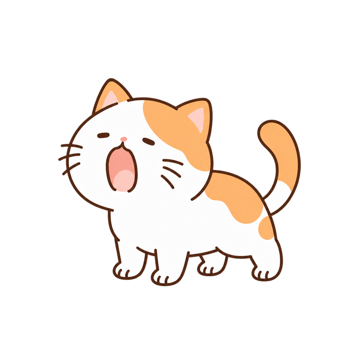 あくびする茶白猫のイラスト（ゆるい・透過PNG）