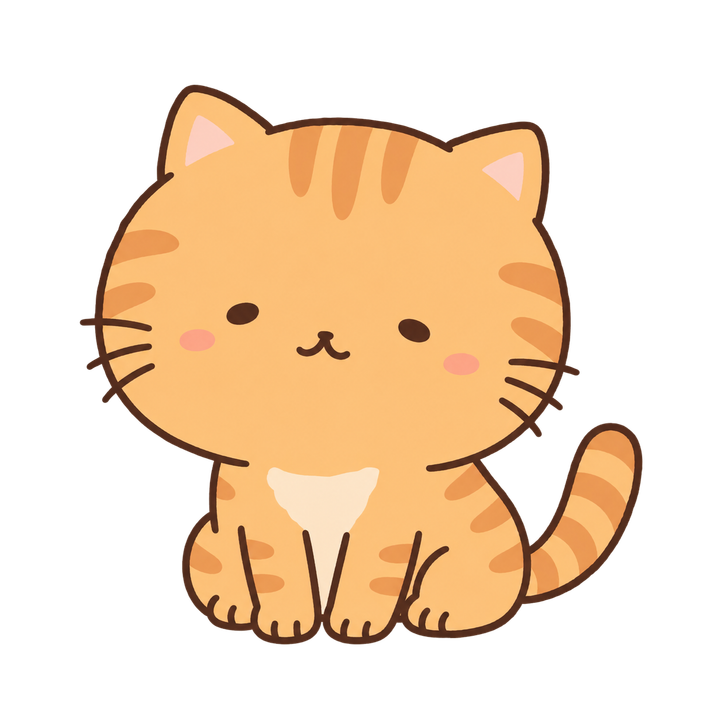 ぼんやり座る茶トラ猫のイラスト（ゆるい・透過PNG）