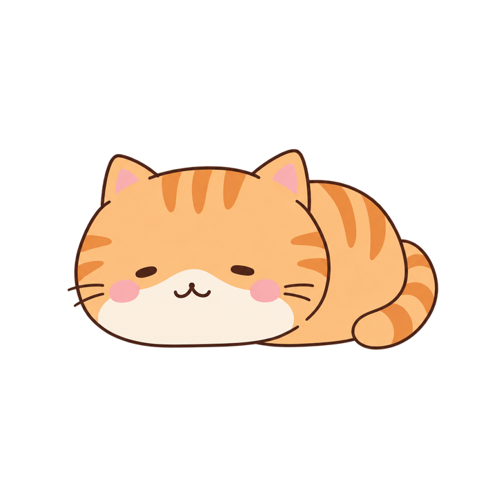 香箱座りの茶トラ猫のイラスト（ゆるい・透過PNG）
