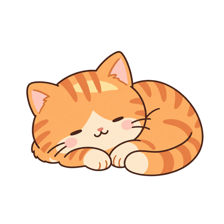 お昼寝する茶トラ猫のイラスト（ゆるい・透過PNG）