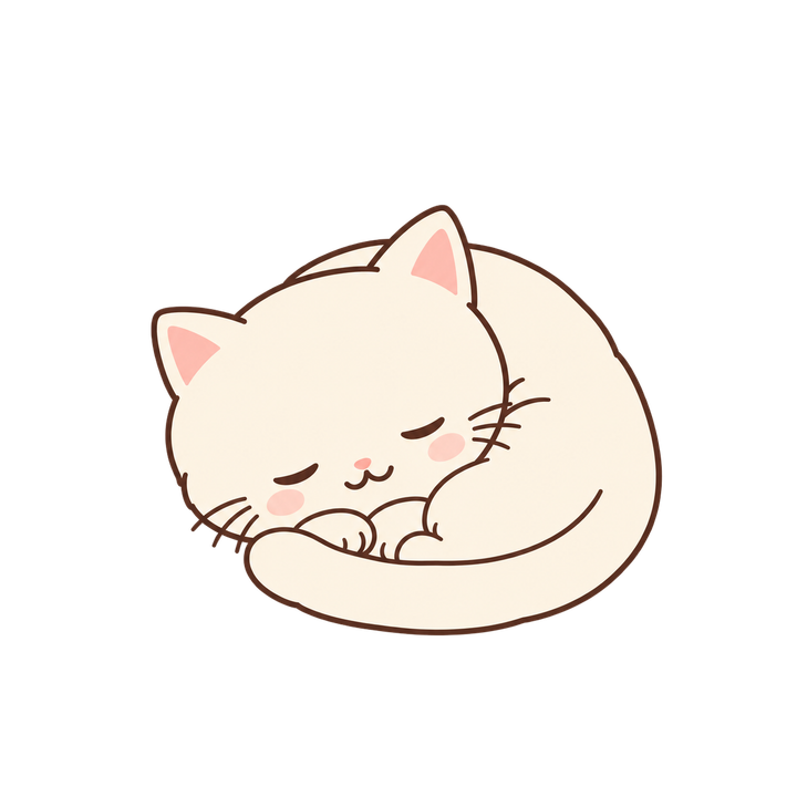 丸くなって眠るクリーム色の猫のイラスト（ゆるい・透過PNG）
