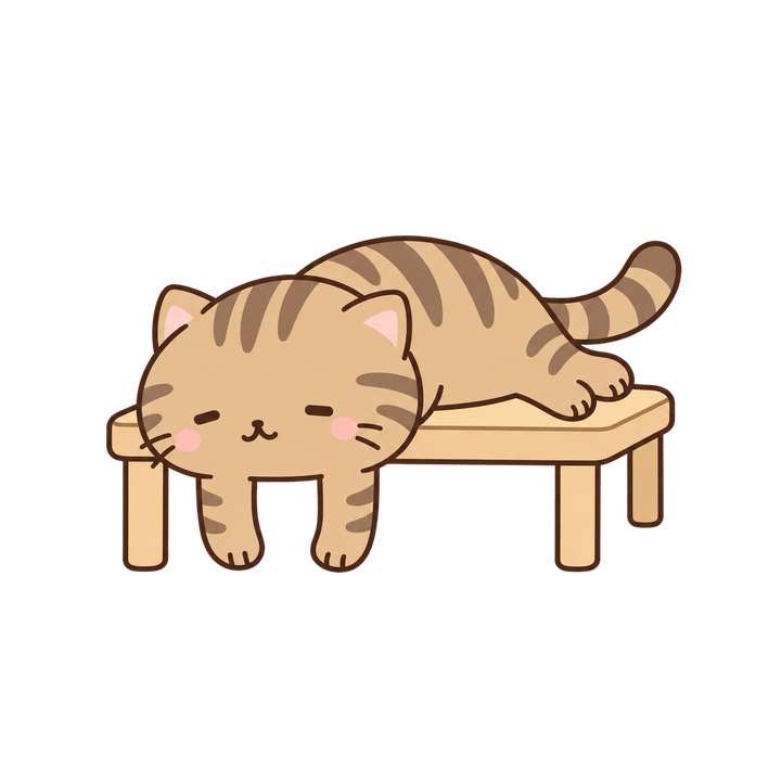 ベンチでだらけるキジトラ猫のイラスト（ゆるい・透過PNG）