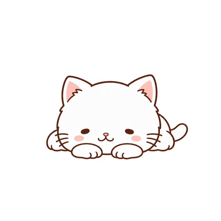 うとうとする白い子猫のイラスト（ゆるい・透過PNG）