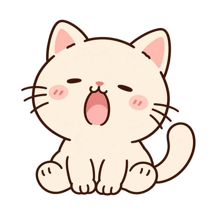 あくびするクリーム色の子猫のイラスト（ゆるい・透過PNG）