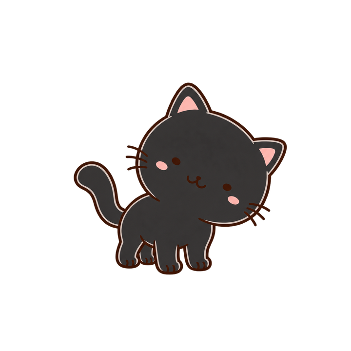 立ってふりむく黒猫のイラスト（ゆるい・透過PNG）