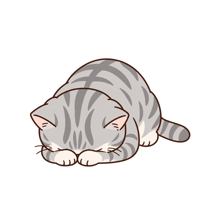 うとうとするサバトラ猫のイラスト（ゆるい・透過PNG）