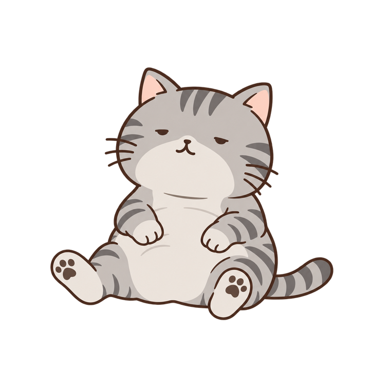 おっさん座りのサバトラ猫のイラスト（ゆるい・透過PNG）
