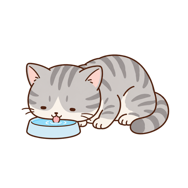 水を飲むサバトラ猫のイラスト（ゆるい・透過PNG）
