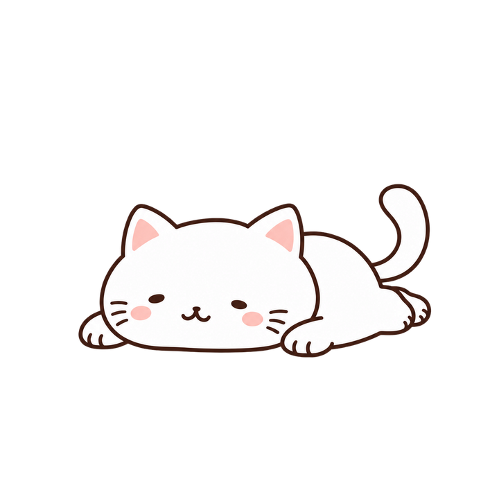 とろけるように寝そべる白猫のイラスト（ゆるい・透過PNG）
