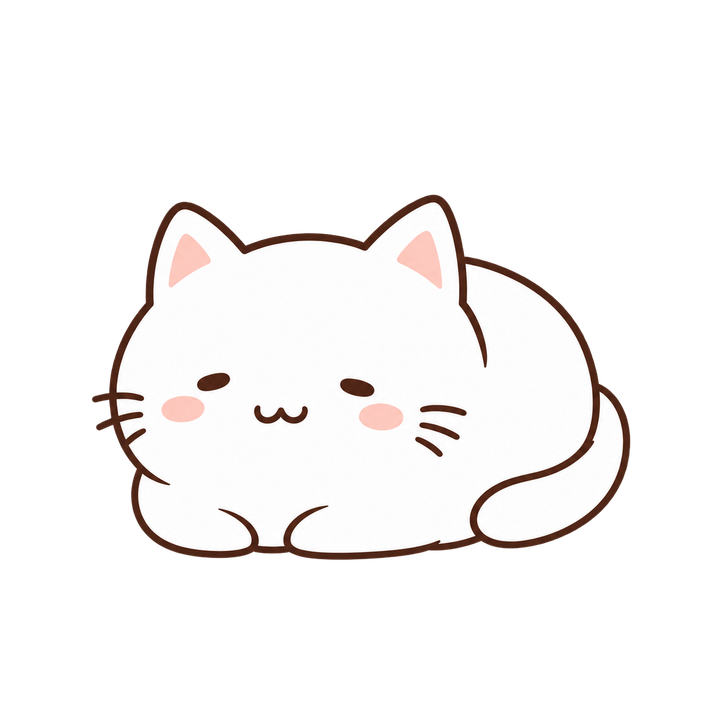 香箱座りの白猫のイラスト（ゆるい・透過PNG）