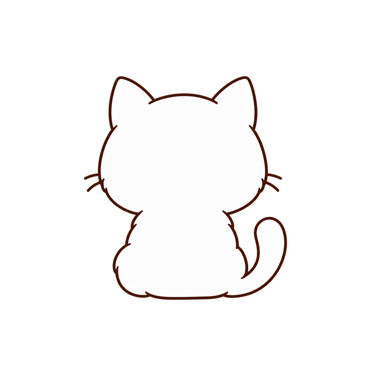 白猫の後ろ姿のイラスト（ゆるい・透過PNG）