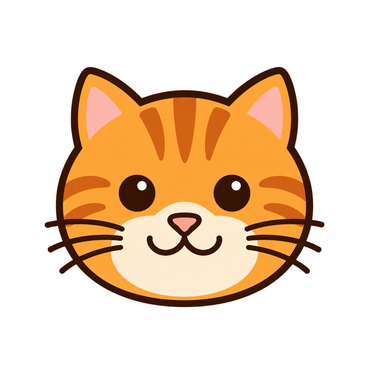 笑顔の茶トラ猫の顔のイラスト（アイコン・透過PNG）