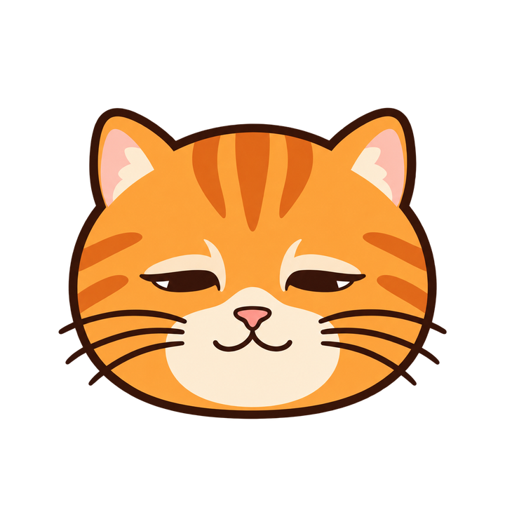 にやりと笑う茶トラ猫の顔のイラスト（アイコン・透過PNG）