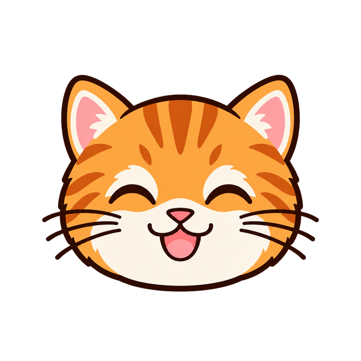 目を細めて笑う茶トラ猫の顔のイラスト（アイコン・透過PNG）