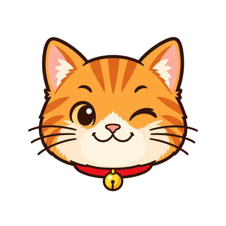 ウインクする茶トラ猫の顔のイラスト（アイコン・透過PNG）
