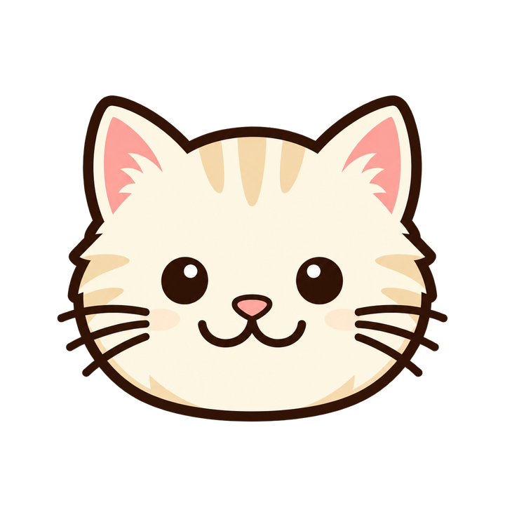 笑顔のクリーム色の猫の顔のイラスト（アイコン・透過PNG）