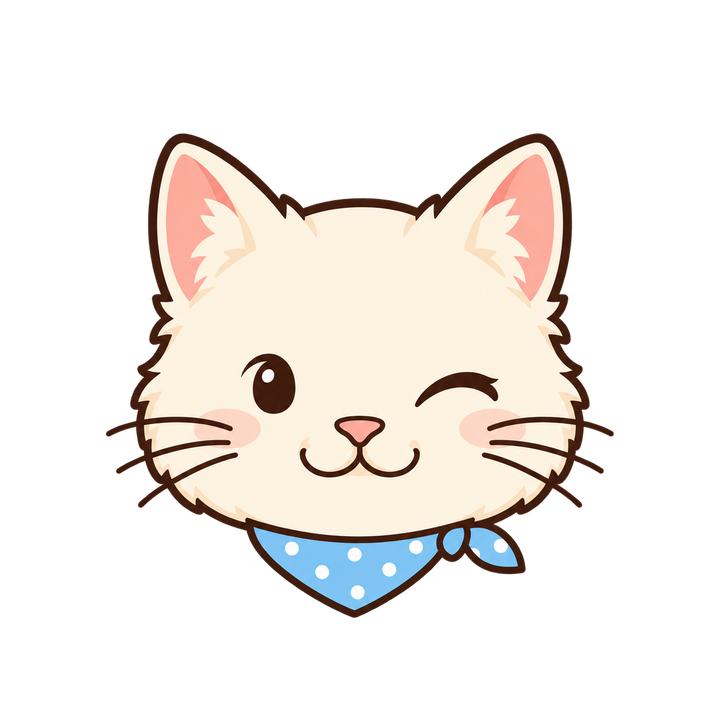 バンダナをつけたクリーム色の猫のイラスト（アイコン・透過PNG）