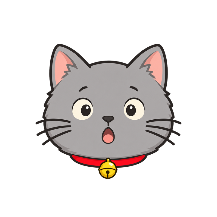 びっくりしたグレーの猫の顔のイラスト（アイコン・透過PNG）