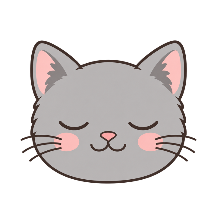 眠そうなグレーの猫の顔のイラスト（アイコン・透過PNG）