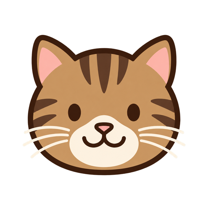 にっこり笑うキジトラ猫の顔のイラスト（アイコン・透過PNG）