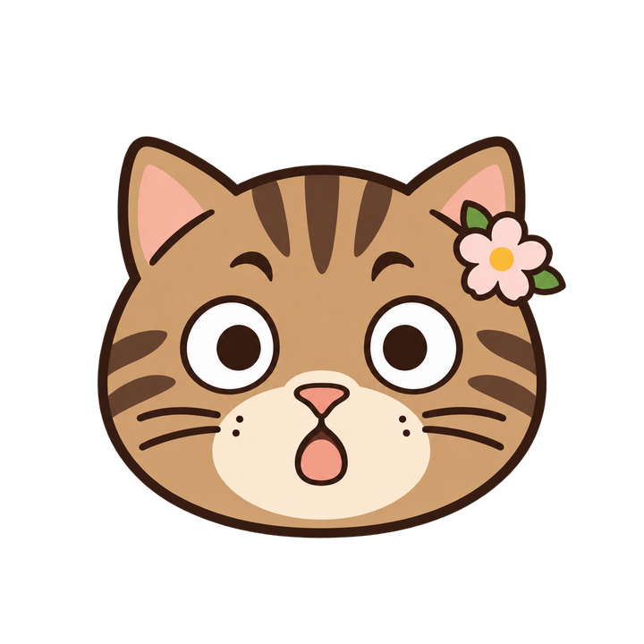 びっくりしたキジトラ猫の顔のイラスト（アイコン・透過PNG）