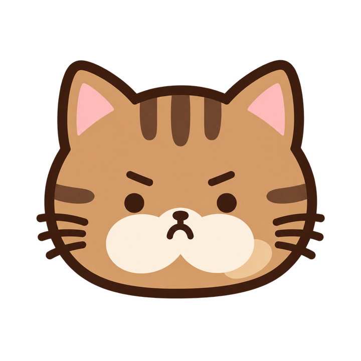 ぷんぷん怒るキジトラ猫の顔のイラスト（アイコン・透過PNG）