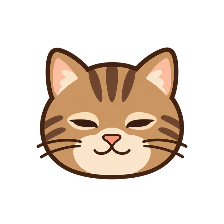眠そうなキジトラ猫の顔のイラスト（アイコン・透過PNG）
