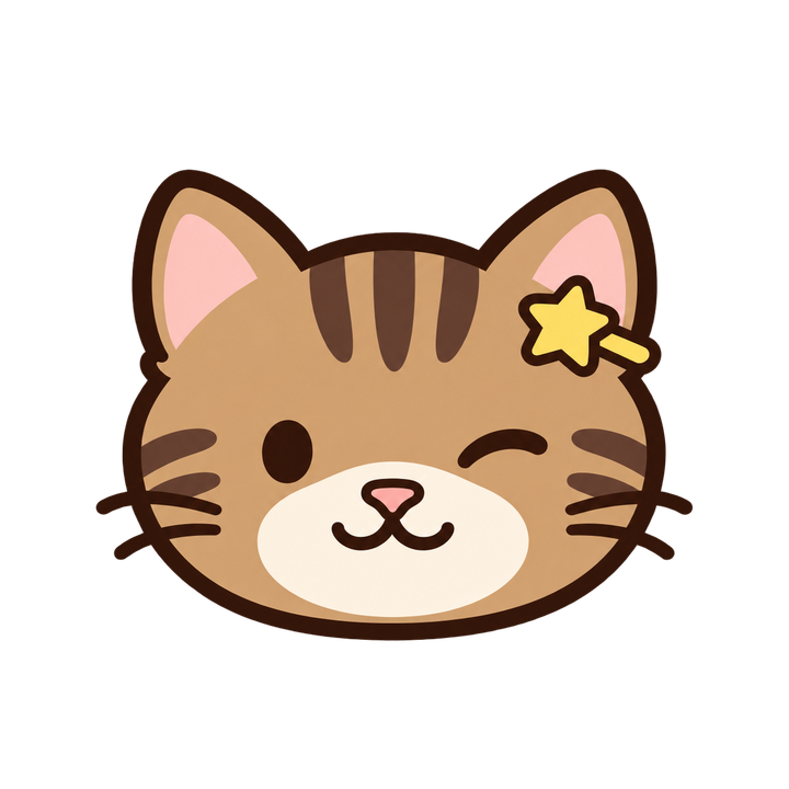 ウインクするキジトラ猫の顔のイラスト（アイコン・透過PNG）