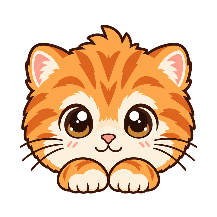 目をきらきらさせた茶トラの子猫のイラスト（アイコン・透過PNG）