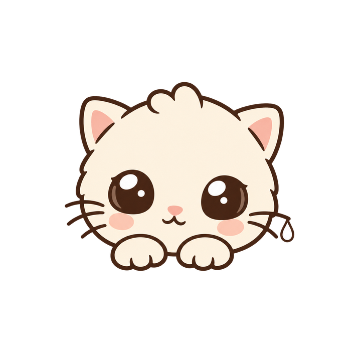 きょとんとしたクリーム色の子猫のイラスト（アイコン・透過PNG）